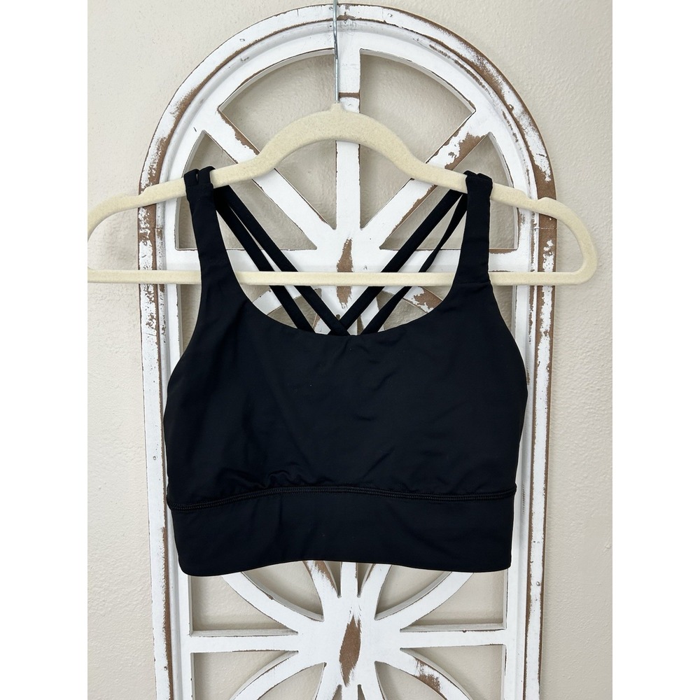 Lululemon High Neck Longline Energy Sports Bra Smooth Black Sz 6 Strappy